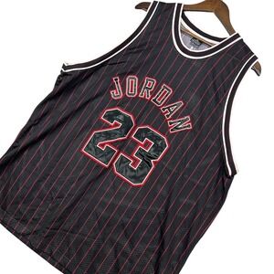 Vintage 2005 Jordan Chicago Bulls 23 Pinstripe Basketball Jersey Black Red XXL